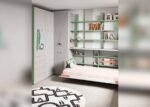 U+D series horizontal folding bed with corner wardrobe and stacked bookcase - Image 3