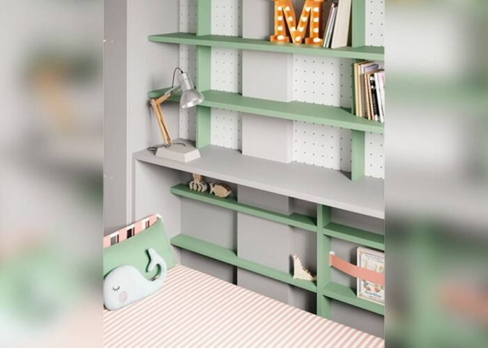U+D series horizontal folding bed with corner wardrobe and stacked bookcase - Image 4