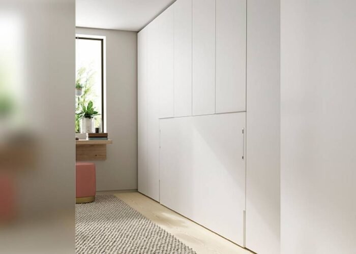 Horizontal folding bed without frame integrated between wardrobes - Image 3