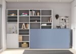 U+D series horizontal folding bed inserted in an asymmetric bookcase with extendable table - Image 2