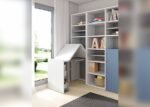 U+D series horizontal folding bed inserted in an asymmetric bookcase with extendable table - Image 5