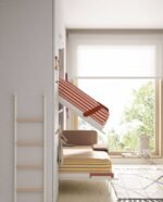 Horizontal frameless folding bunk bed with side cabinets