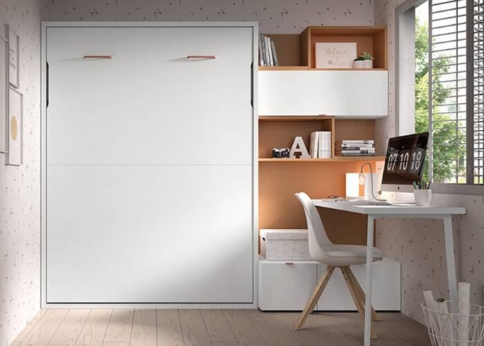 Bedroom with vertical folding bed measuring 135 x 190 with study area. - Image 1