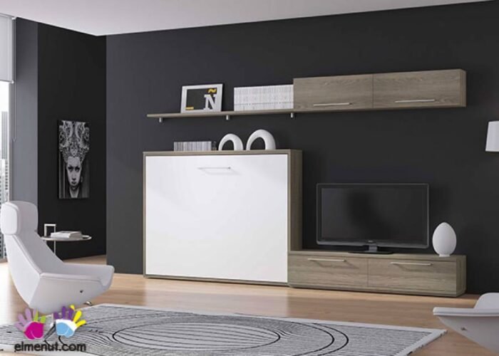 Living room with 150 x 190 horizontal folding bed with wall composition - Image 1