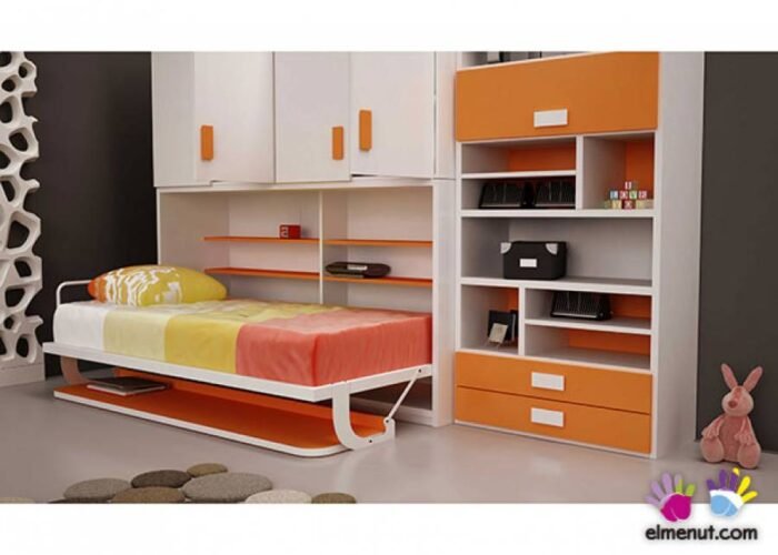 Horizontal folding bed with desk, upper wardrobe and bookcase. - Image 1