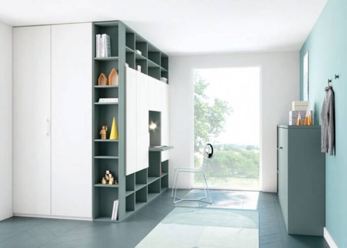 Youth bedroom with horizontal folding bed and study area - Image 1