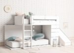 Children's train bunk bed with slide and drawers