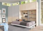 Folding double bed with table and sliding wardrobe - Image 2