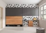 Horizontal folding bunk bed with study area and hanging wardrobes