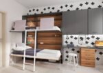 Horizontal folding bunk bed with study area and hanging wardrobes - Image 2