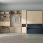 Vertical folding double bed with sofa DIVERSO series and wardrobe