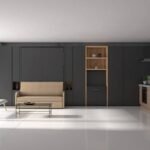 Folding double bed with sofa, wardrobes and extendable table