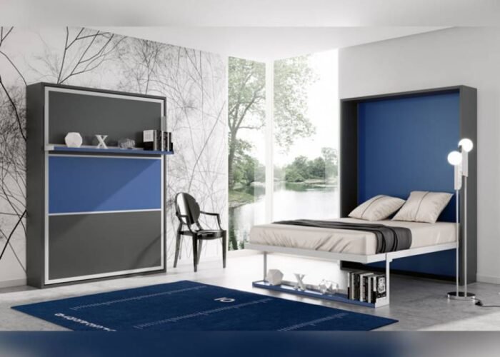 Vertical folding bed 150x190 with synchro shelf - Image 1