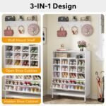 Shoe Cabinet, 3-in-1 Shoe Rack with Coat Rack & Flip Door - Image 7