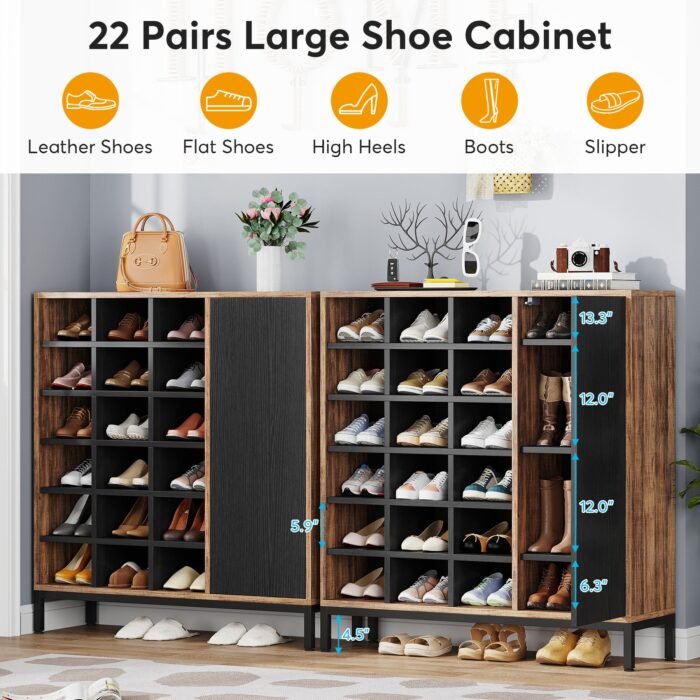 Shoe Cabinet, 6-Tier Shoe Rack with Doors & 23 Cubbies - Image 6