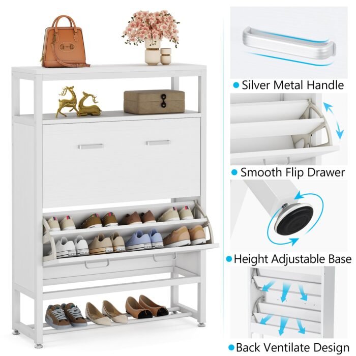 Shoe Cabinet, Tipping Bucket Shoe Storage Rack with Open Shelves - Image 8