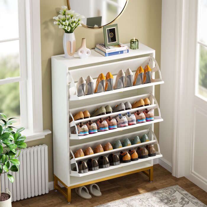 Shoe Cabinet, Freestanding Shoe Storage Organizer with 3 Flip Drawers - Image 5
