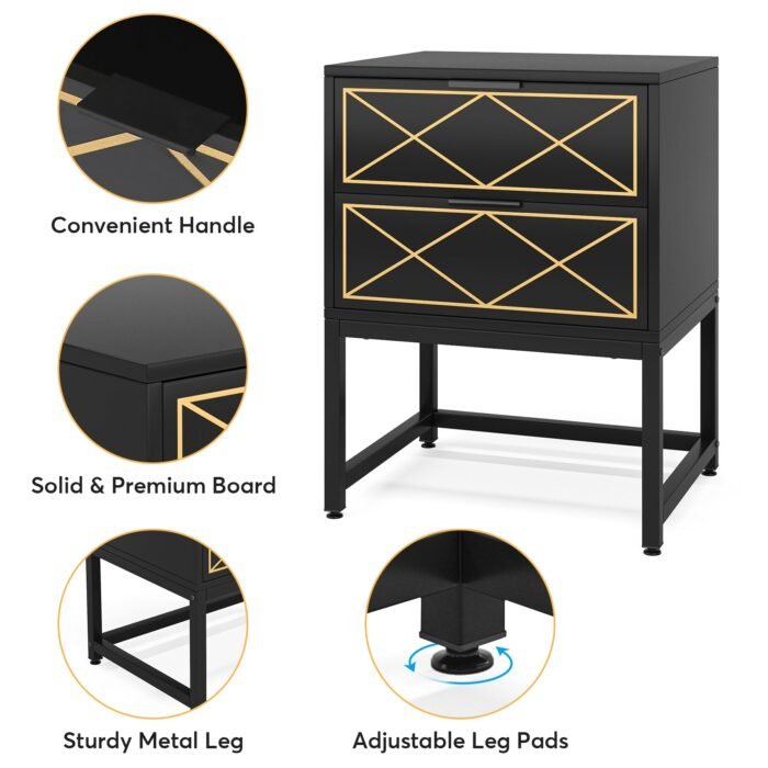 Nightstand, Modern Bedside Table Sofa End Table with 2 Drawers - Image 7