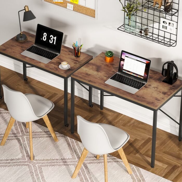 Two Person Desk, Double Computer Desk with Wheels Lockable - Image 4