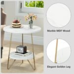 End Table, 2 Tier Round Sofa Bedside Table with Shelves - Image 7