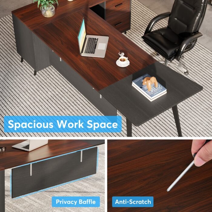 Executive Desk, 87? L-Shaped Computer Desk with 51? File Cabinet - Image 6