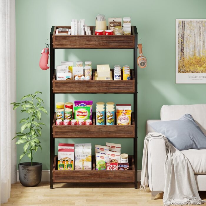 Wood Fruit Vegetable Storage Rack Stand, 4-Tier Storage Organizer - Image 4