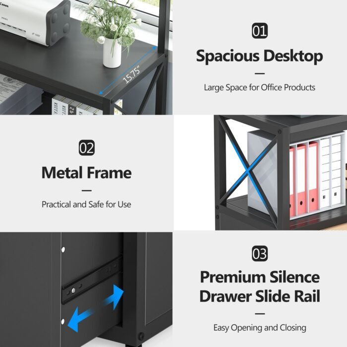 File Cabinet, Lateral Printer Stand with Drawer & Shelves - Image 6