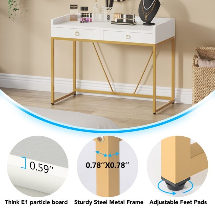Computer Desk, 43 inch Modern Study Desk Writing Table with 2 Drawers - Image 6