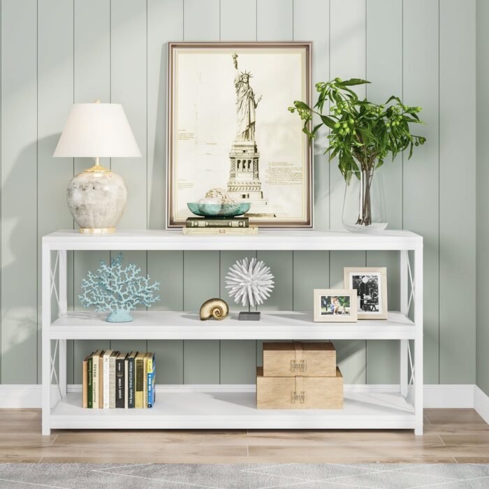 Console Sofa Table with Open Shelf, Industrial TV Stand - Image 2