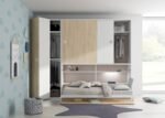 Horizontal folding bed with desk and upper wardrobe with sliding doors