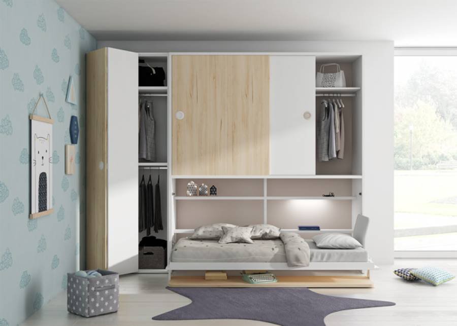 8036-cama-abatible-horizontal-con-escritorio-y-armario-superior-de-puertas-correderas.jpg Horizontal folding bed with desk and upper wardrobe with sliding doors - Image 1