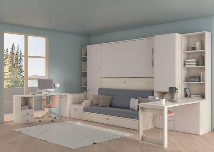Youth bedroom with fold-down bunk bed with sofa and 2 study areas - Image 3
