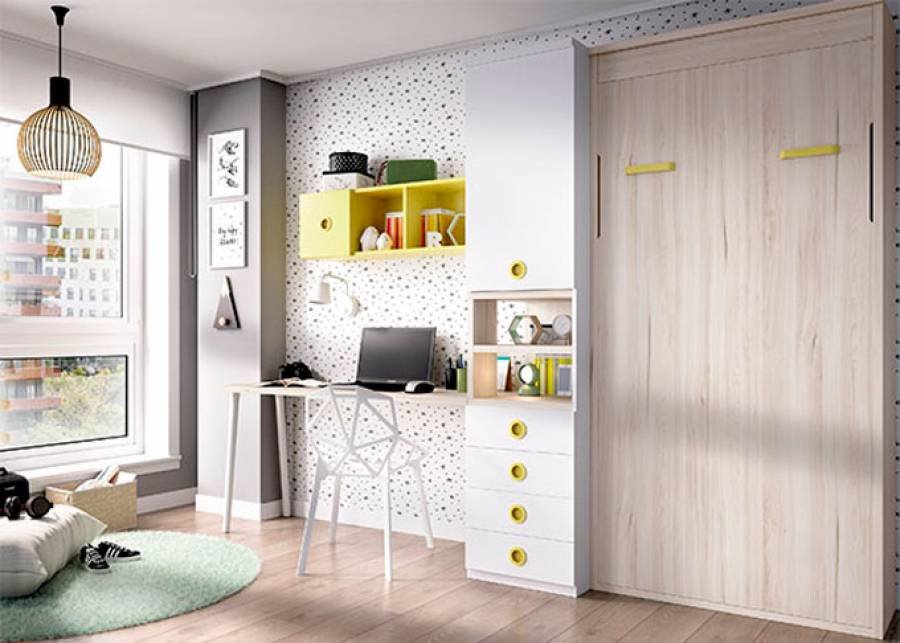 8097-dormitorio-juvenil-con-cama-abatible-vertical-de-90-x-190-y-escritorio.jpg Youth bedroom with 90 x 190 vertical folding bed and desk - Image 1