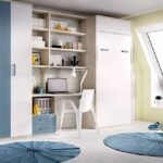 Youth bedroom with vertical folding bed, study area and wardrobe