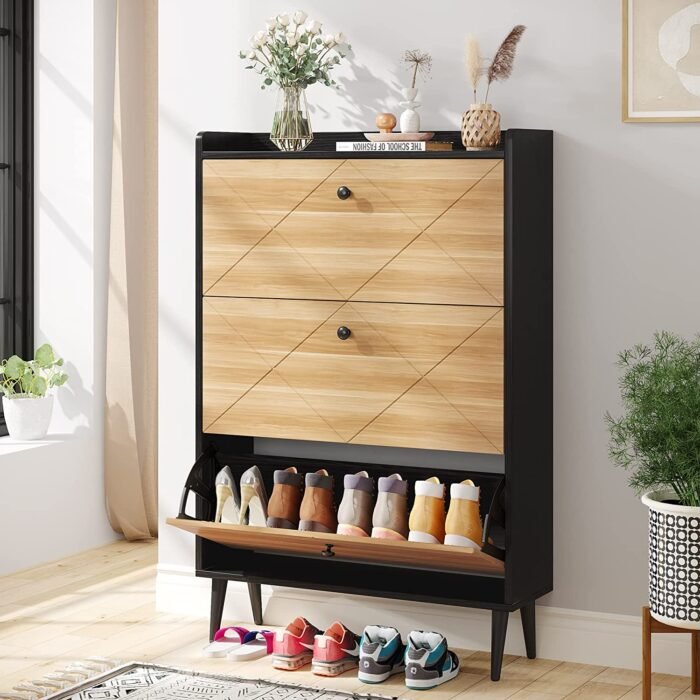 Shoe Cabinet, Shoe Rack Organizer with 3 Flip Drawers for Entryway - Image 1