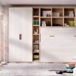 Living room with wardrobe, bookcase and folding bed of 135x190