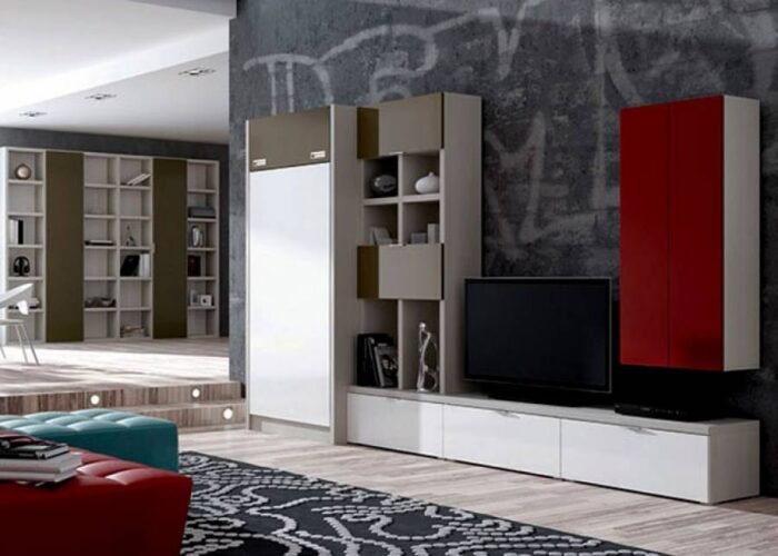 Living room with vertical folding bunk bed, TV cabinet and bookcase - Image 1