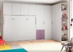 Horizontal folding double bed + wardrobes.