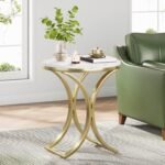 End Table, Round Sofa Side Table Coffee Table with Gold Metal Frame - Image 2