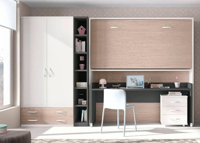High horizontal folding bed with lower study area. - Image 1