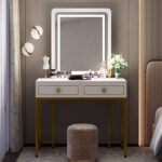 Vanity, Modern Makeup Vanity Table with LED Lights and 2 Drawers - Image 4