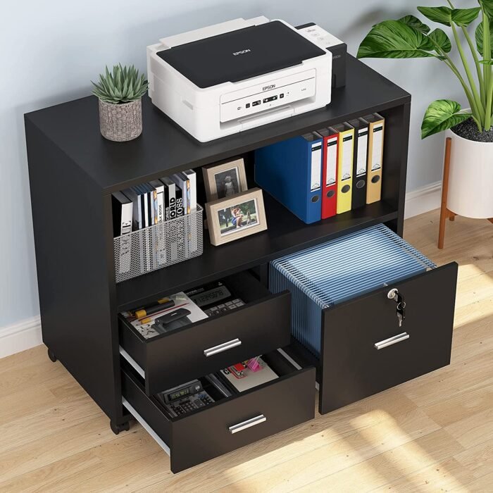 File Cabinet, 3 Drawer Lateral Filing Cabinet with Lock & Wheels - Image 5