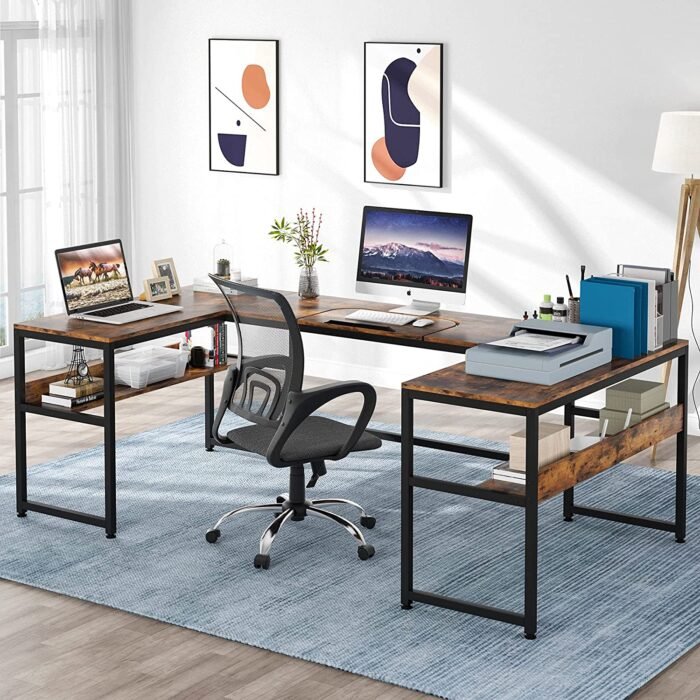 U-Shaped Desk with Bookshelf and Tiltable Drawing Board - Image 4