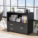 File Cabinet, 3 Drawer Lateral Filing Cabinet with Lock & Wheels - Image 4