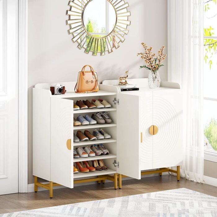 Shoe Cabinet, Slim Shoe Organizer with Doors and Adjustable Shelves - Image 7