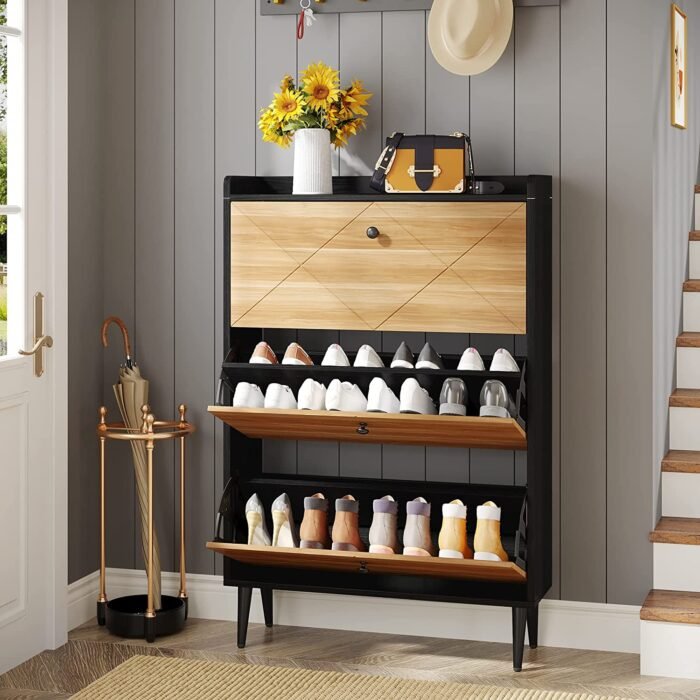 Shoe Cabinet, Shoe Rack Organizer with 3 Flip Drawers for Entryway - Image 4