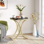 End Table, Round Sofa Side Table Coffee Table with Gold Metal Frame