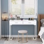 Computer Desk, Modern Writing Desk with Drawers - Image 4