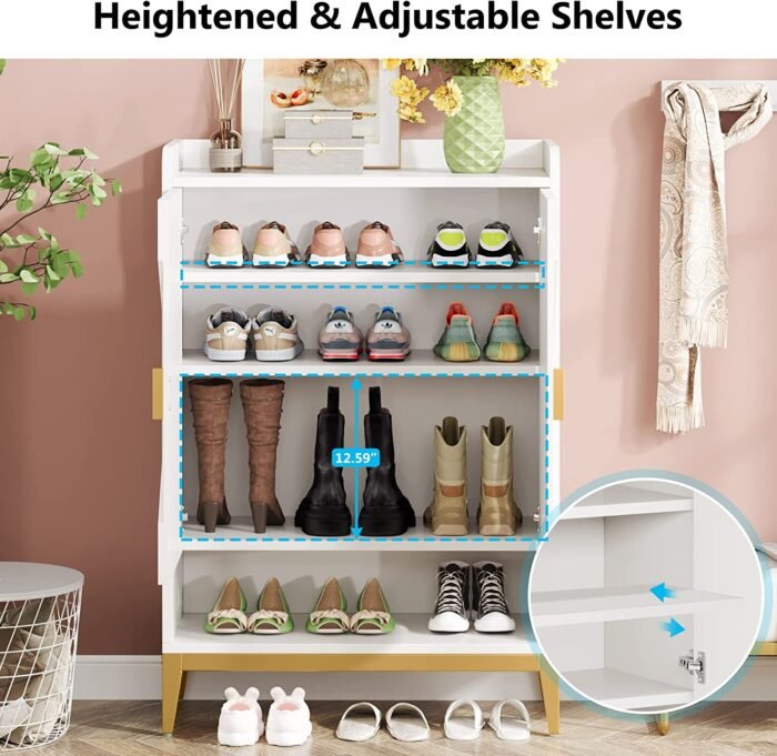 Shoe Cabinet, 25 Pair Shoe Rack Organizer with Adjustable Shelves & Doors - Image 6