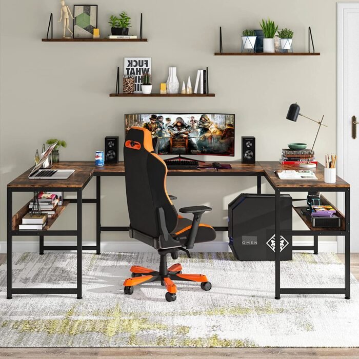 U-Shaped Desk with Bookshelf and Tiltable Drawing Board - Image 6